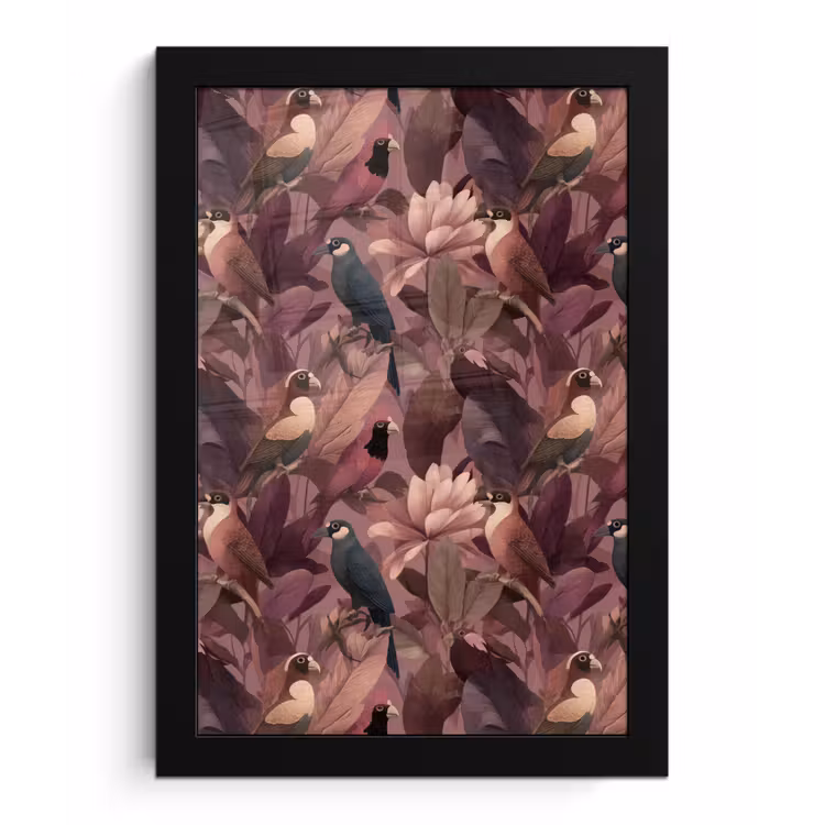 Poster met lijst - Vogels - Bladeren - Roze — 1