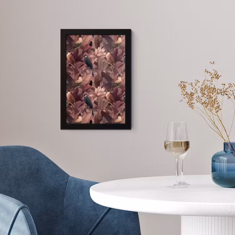 Poster met lijst - Vogels - Bladeren - Roze — 2