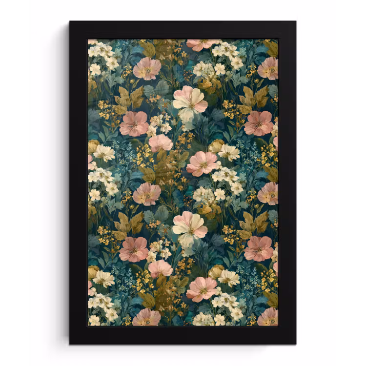 Poster met lijst - Wilde bloemen - Botanisch - Patroon - Roze - Romantisch — 1