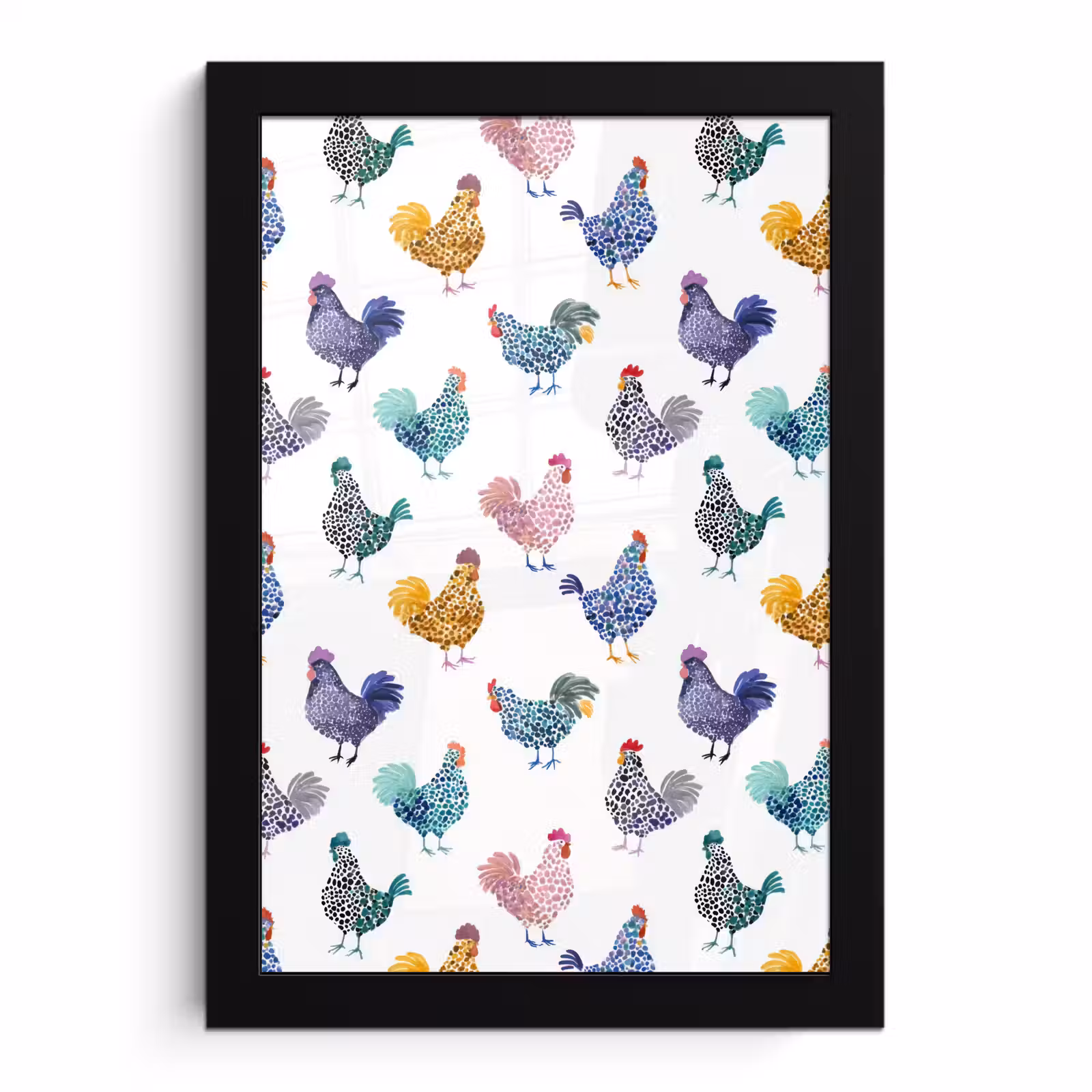 Poster met lijst - Kippen -Aquarel - Kleurrijk — 1