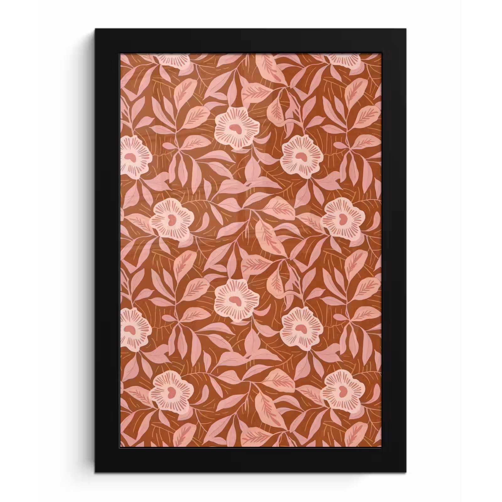 Poster met lijst - Patroon - Bladeren - Terracotta — 1