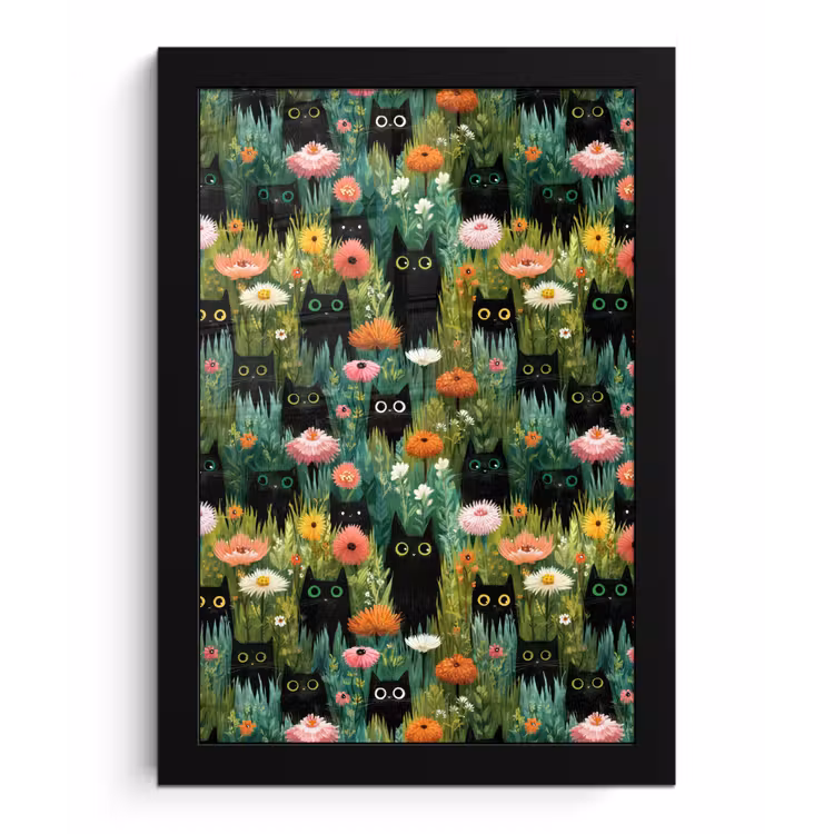 Poster met lijst - Katten - Bloemen - Kleurrijk — 1
