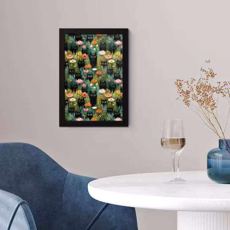 Poster met lijst - Katten - Bloemen - Kleurrijk — 2