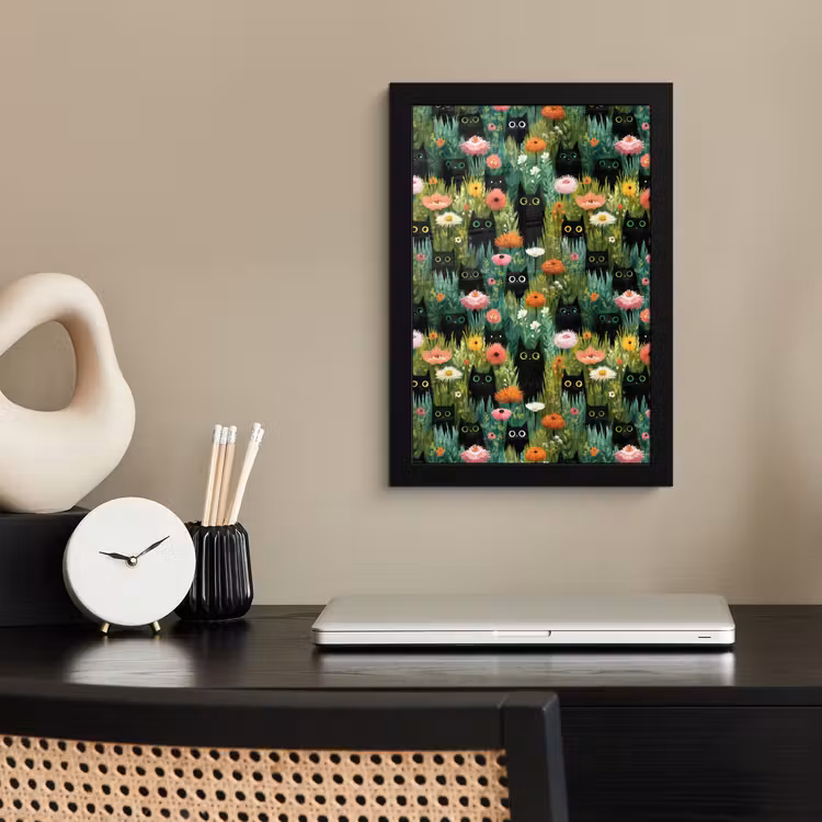 Poster met lijst - Katten - Bloemen - Kleurrijk — 3