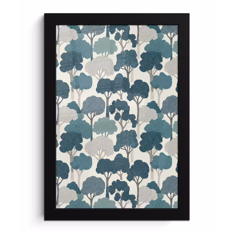 Poster met lijst - Modern - Bomen - Bos - Patroon - Blauw — 1