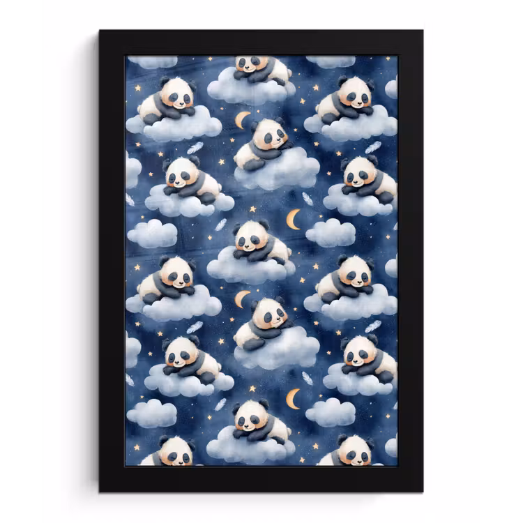 Poster met lijst - Panda's - Slapen - Blauw — 1
