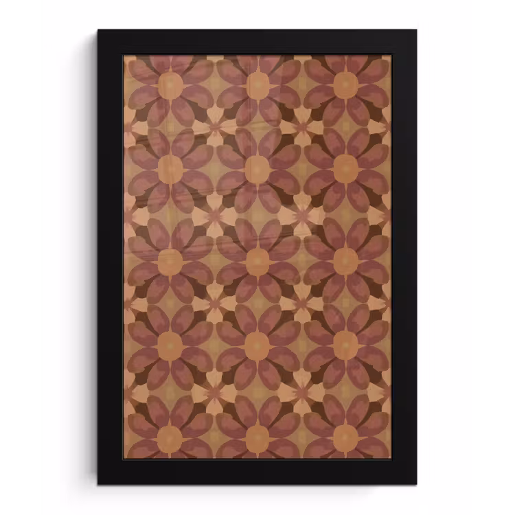 Poster met lijst - Retro - Bloemen - Bruin — 1