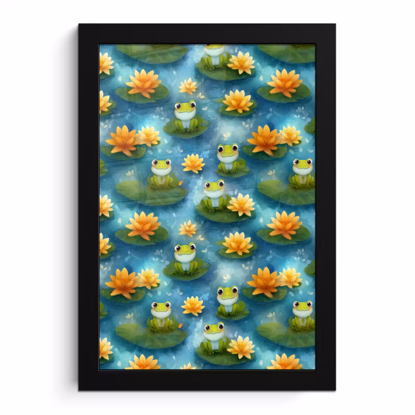 Poster met lijst - Kikker - Lelies - Groen — 1