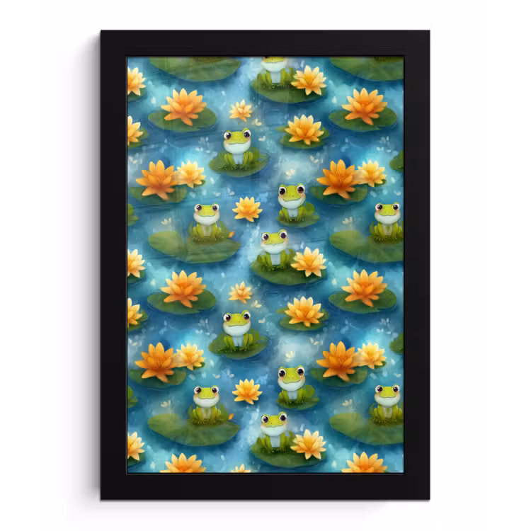 Poster met lijst - Kikker - Lelies - Groen — 1