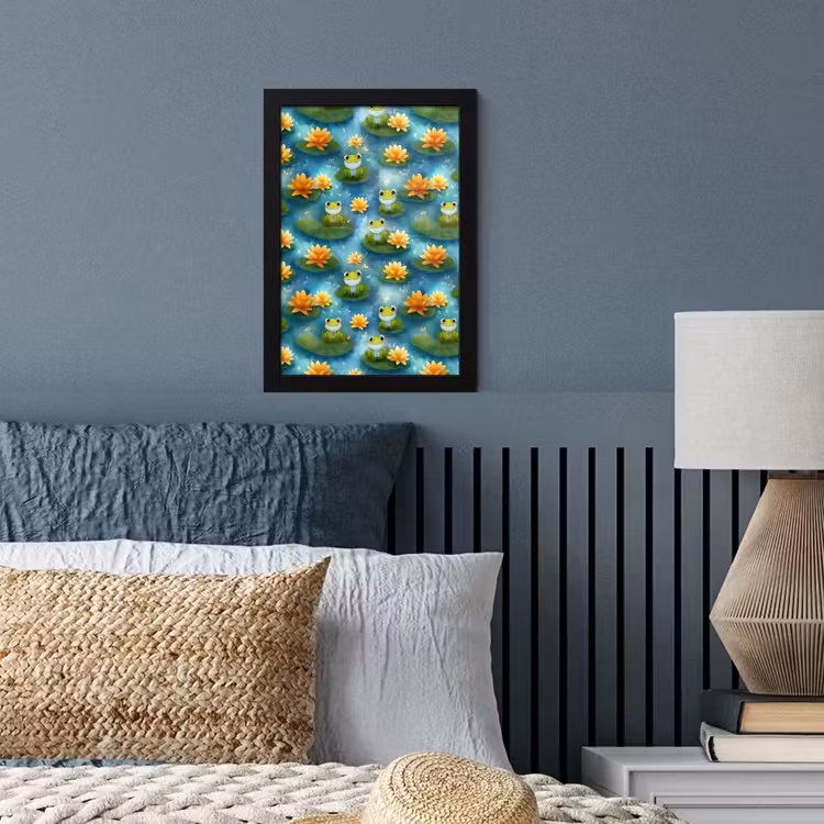 Poster met lijst - Kikker - Lelies - Groen — 4