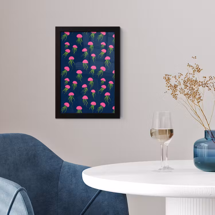 Poster met lijst - Kwallen - Diepzee - Neon — 2