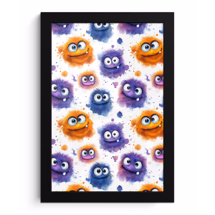 Poster met lijst - Monstertjes - Aquarel - Kleurrijk — 1