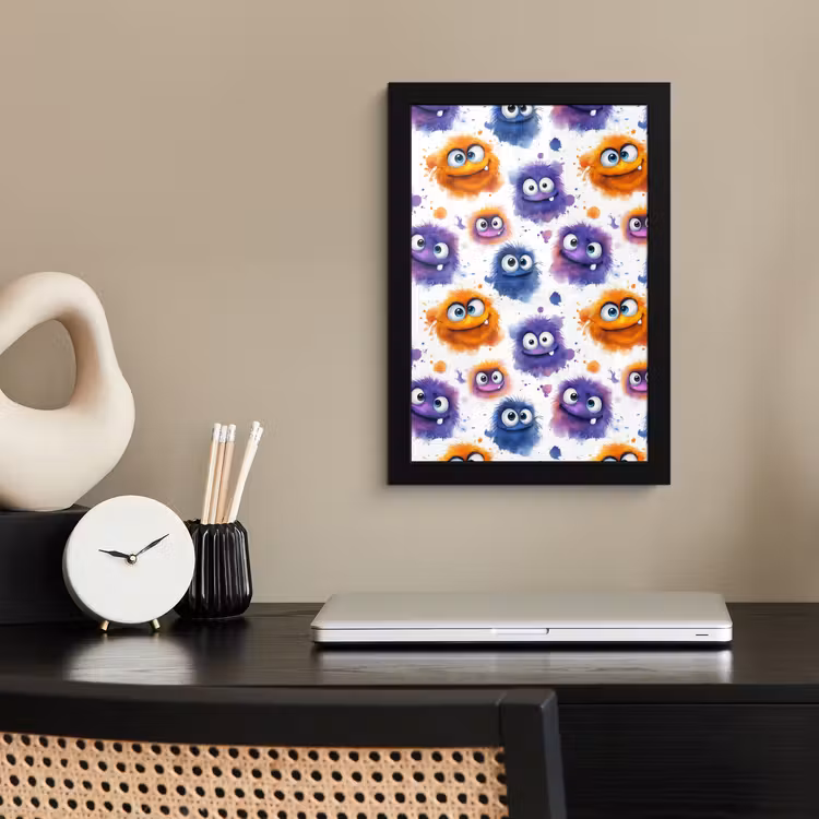 Poster met lijst - Monstertjes - Aquarel - Kleurrijk — 3