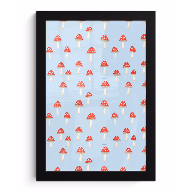 Poster met lijst - Paddenstoel -Sprookje - Blauw — 1