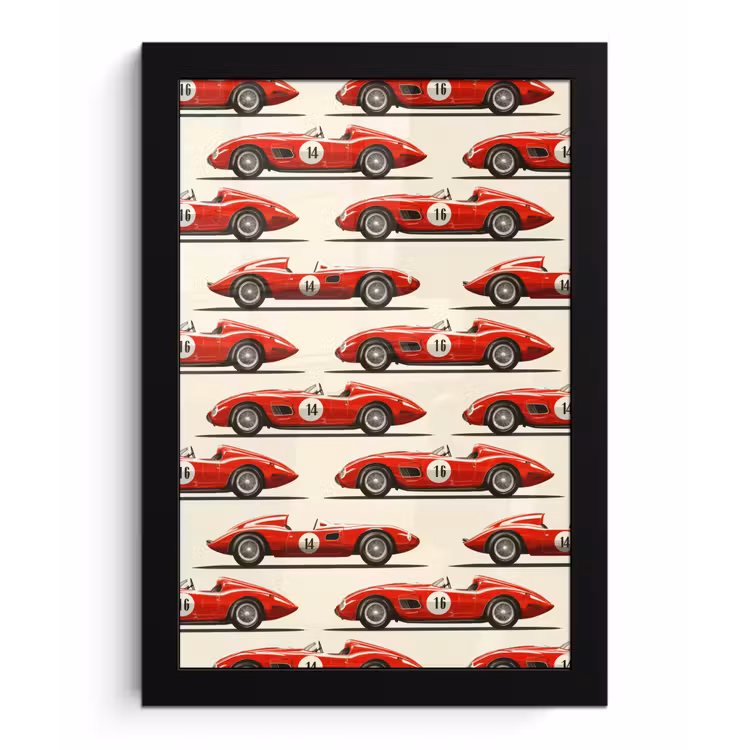Poster met lijst - Raceauto - Retro - Rood — 1