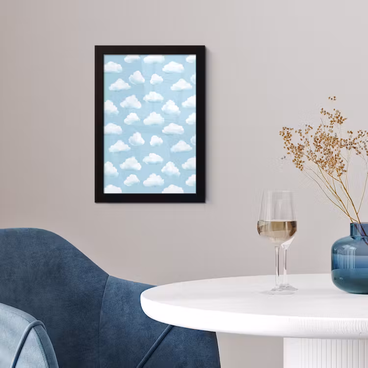 Poster met lijst - Wolken - Illustratie - Blauw — 2