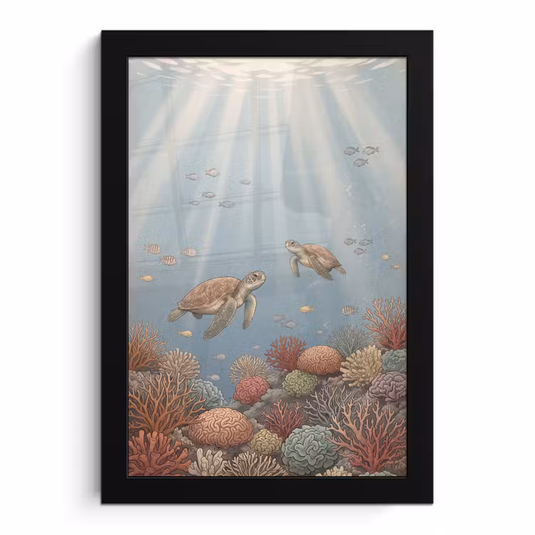 Poster met lijst - Schildpad - Onderwater - Natuur - Illustratie — 1