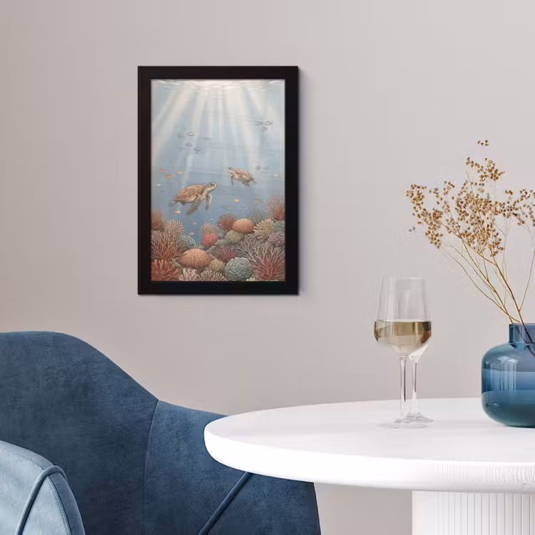 Poster met lijst - Schildpad - Onderwater - Natuur - Illustratie — 2