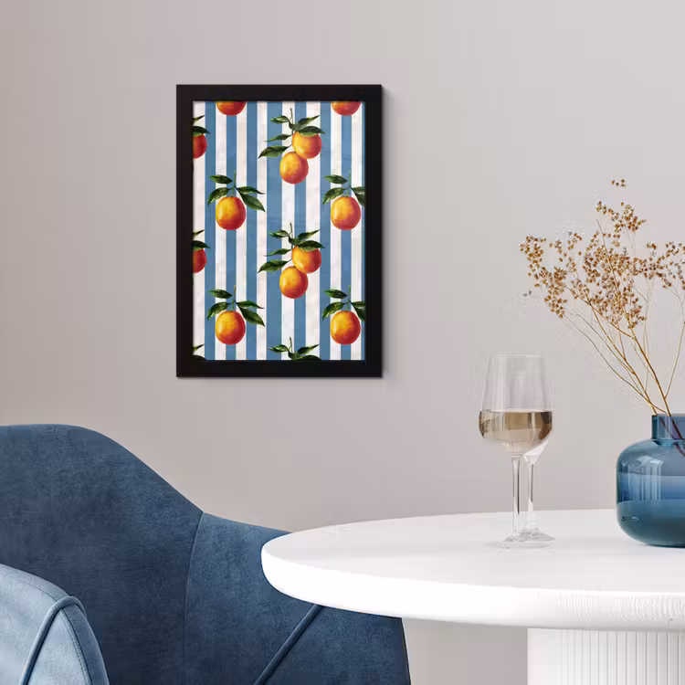 Poster met lijst - Strepen - Citroen - Blauw — 2