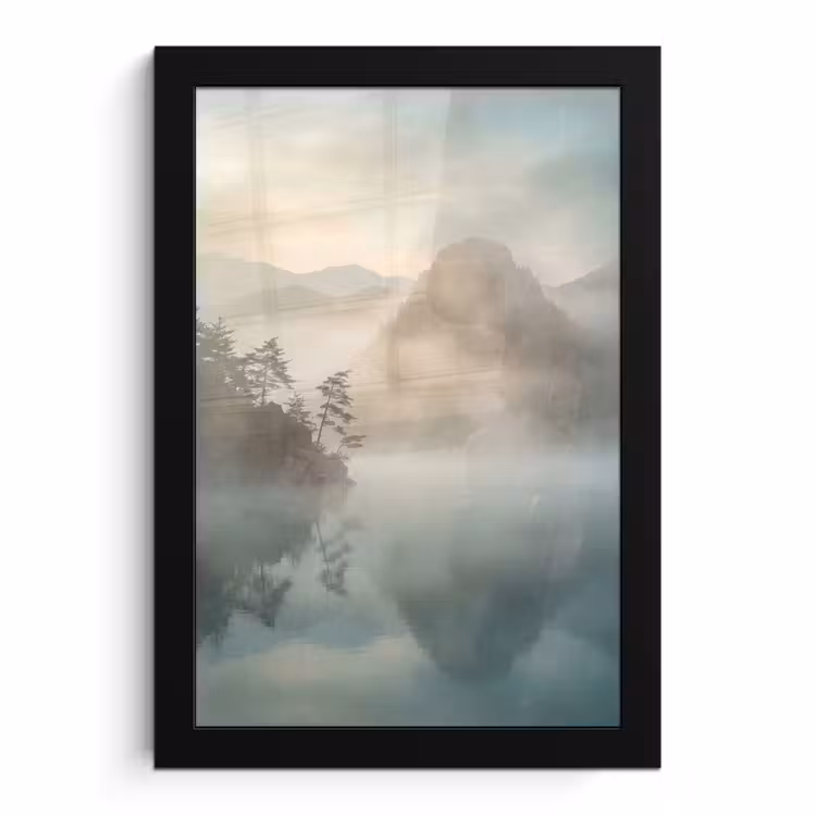 Poster met lijst - Landschap - Bergen - Mist - Water - Natuur — 1