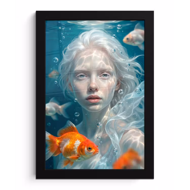 Poster met lijst - Mens - Onderwater - Vis - Modern - Blauw — 1