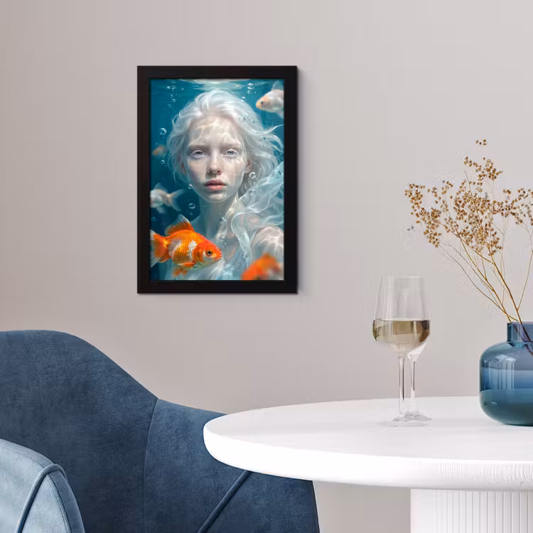 Poster met lijst - Mens - Onderwater - Vis - Modern - Blauw — 2