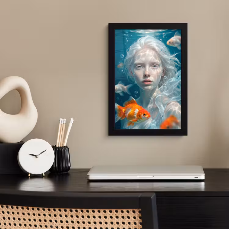 Poster met lijst - Mens - Onderwater - Vis - Modern - Blauw — 3