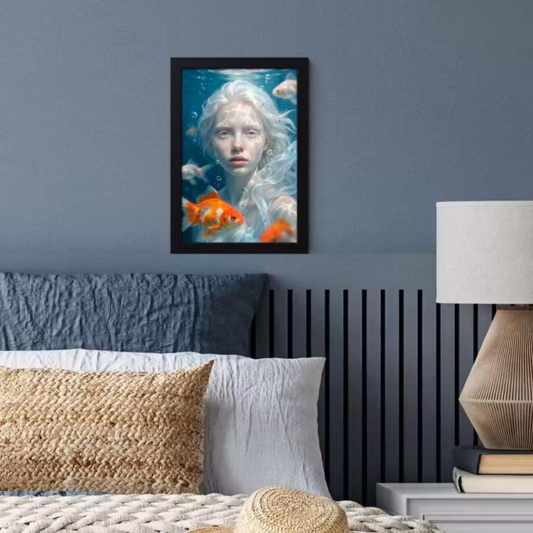 Poster met lijst - Mens - Onderwater - Vis - Modern - Blauw — 4