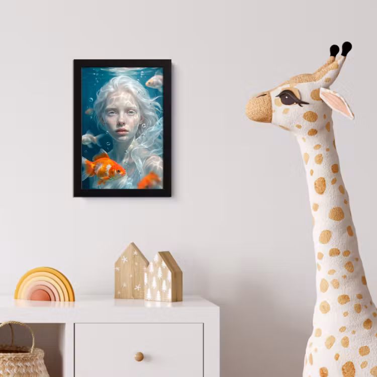 Poster met lijst - Mens - Onderwater - Vis - Modern - Blauw — 5