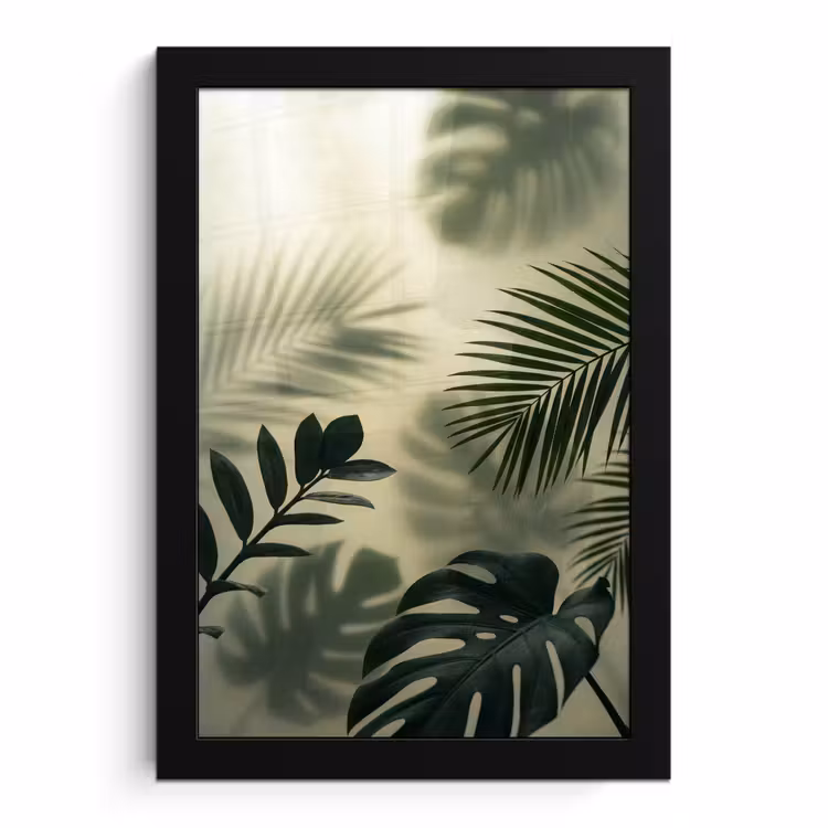 Poster met lijst - Planten - Bladeren - Schaduwen - Groen - Modern — 1
