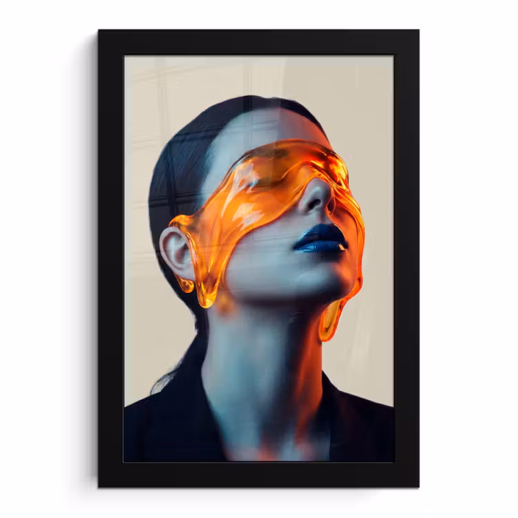 Poster met lijst - Vrouw - Oranje - Abstract - Modern - Kleurrijk — 1