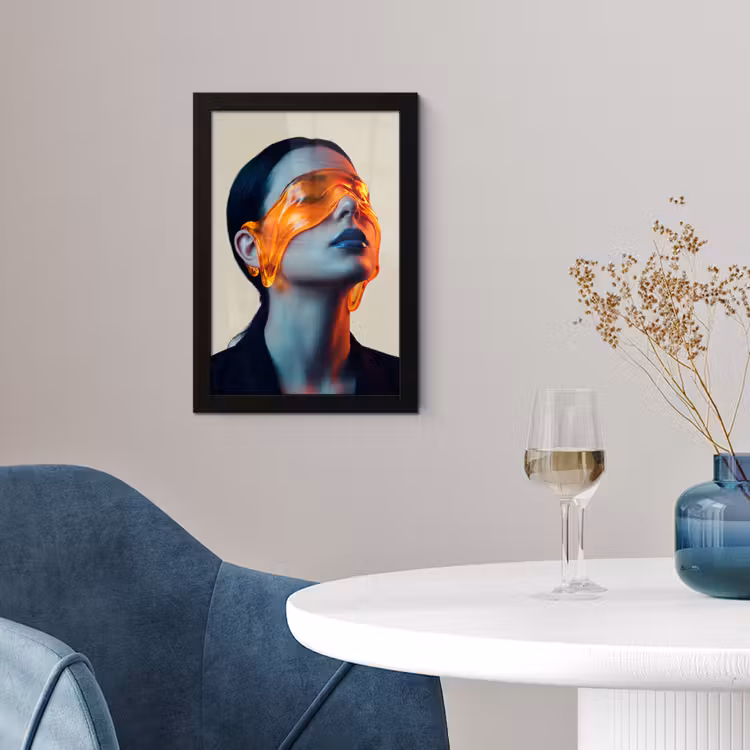 Poster met lijst - Vrouw - Oranje - Abstract - Modern - Kleurrijk — 2