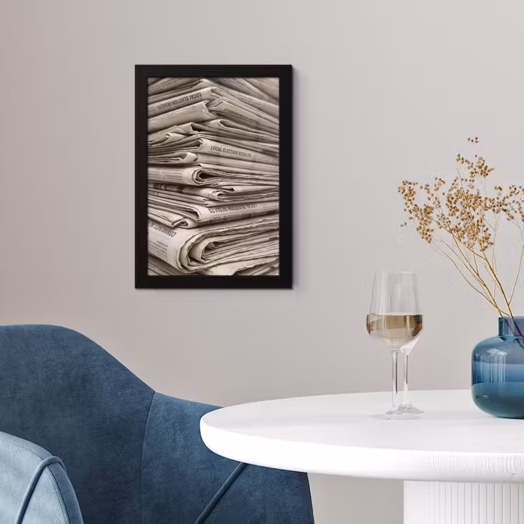 Poster met lijst - Kranten - Stapel - Nieuws - Vintage - Beige — 2