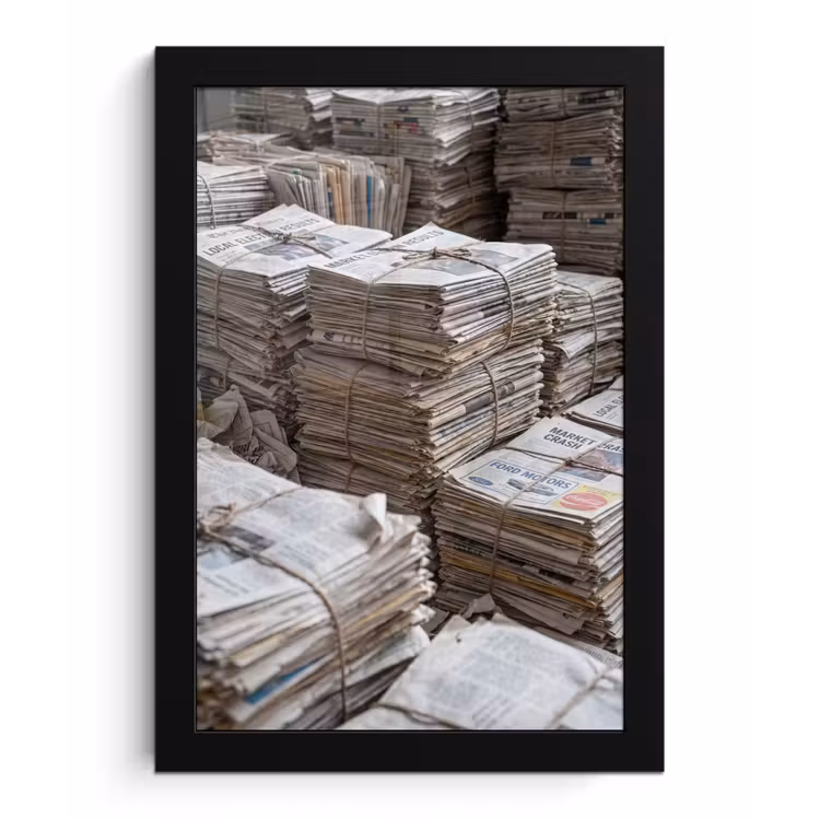Poster met lijst - Kranten - Stapels - Touw - Informatie - Vintage — 1