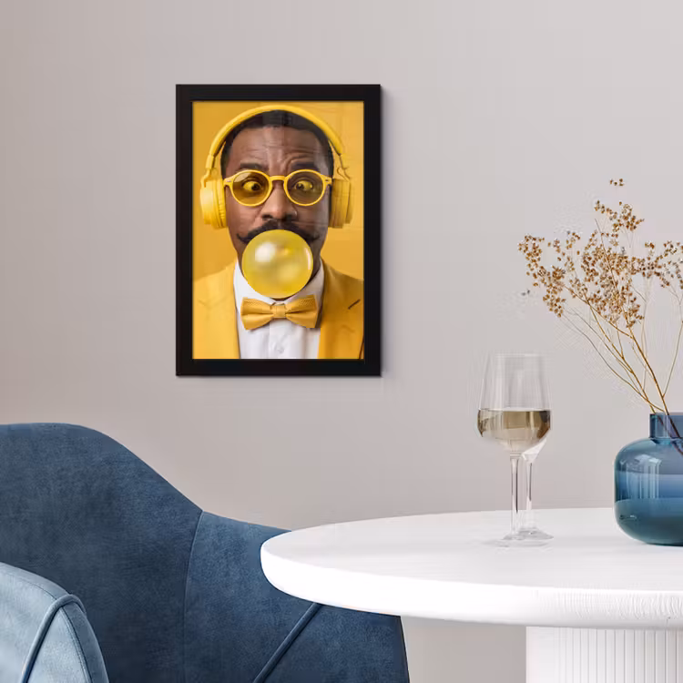 Poster met lijst - Man - Bubblegum - Portret - Geel - Modern — 2