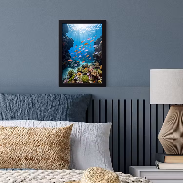 Poster met lijst - Vis - Koraalrif - Onderwater - Levendig - Blauw — 4
