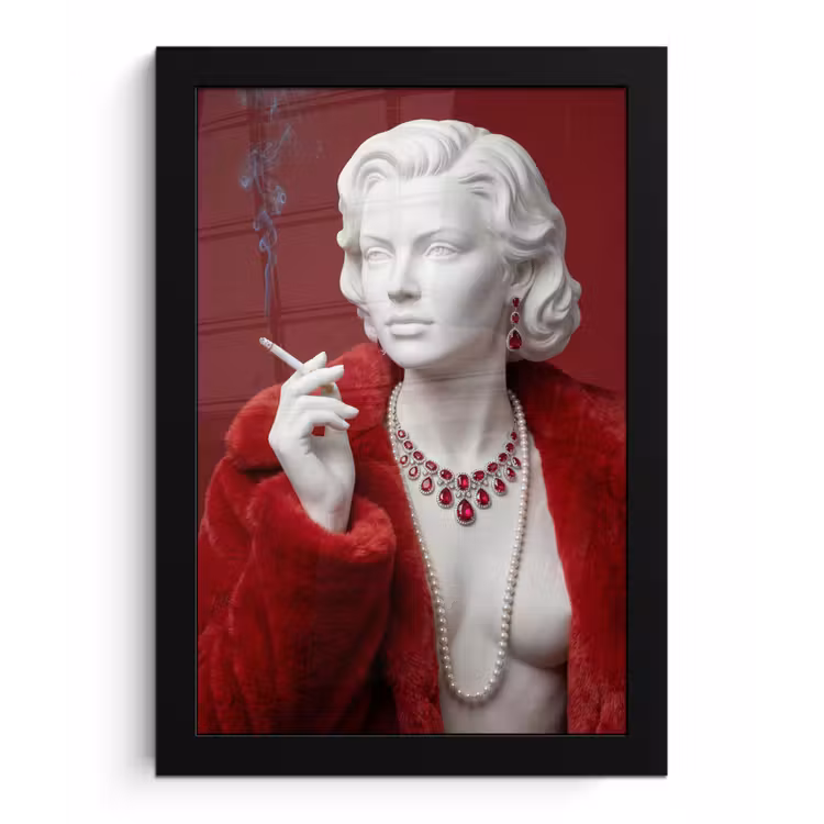 Poster met lijst - Vrouw - Bontjas - Mode - Klassiek - Rood — 1