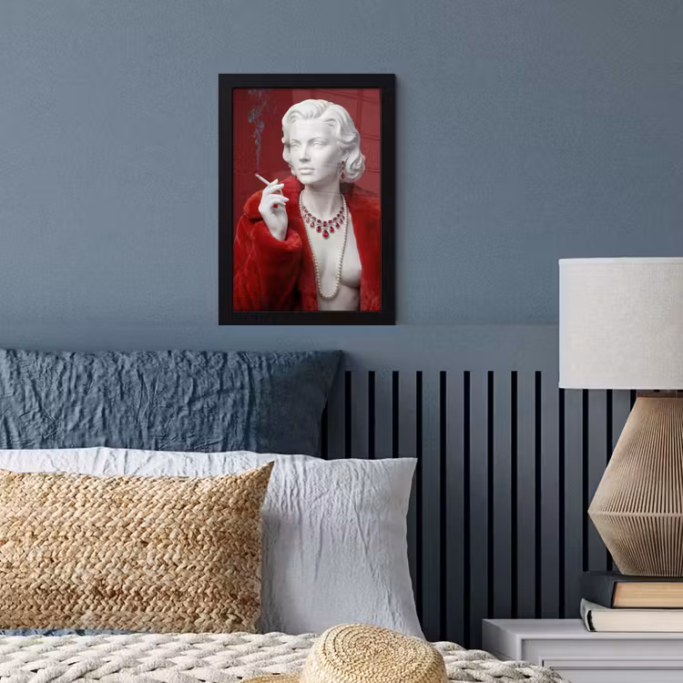 Poster met lijst - Vrouw - Bontjas - Mode - Klassiek - Rood — 4