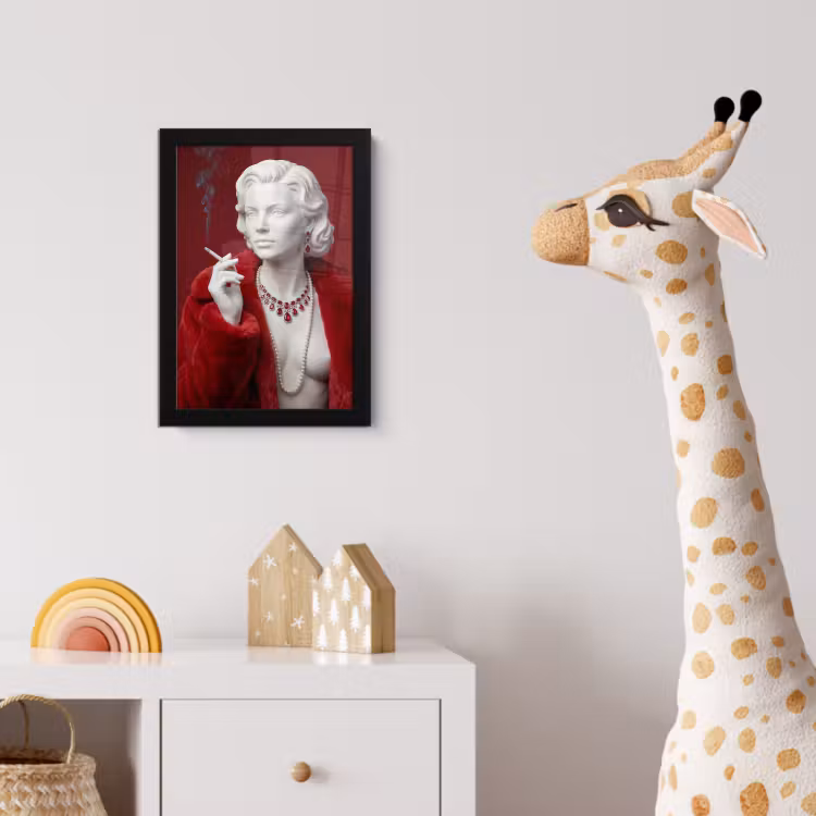 Poster met lijst - Vrouw - Bontjas - Mode - Klassiek - Rood — 5