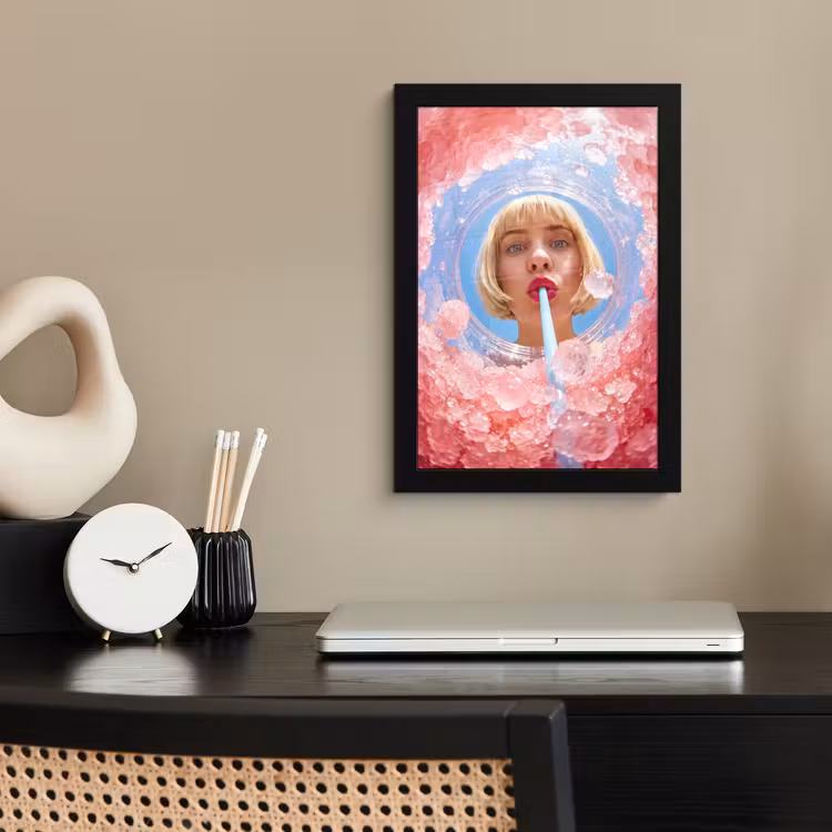 Poster met lijst - Vrouw - Drank - Zomer - Roze - Blauw — 3