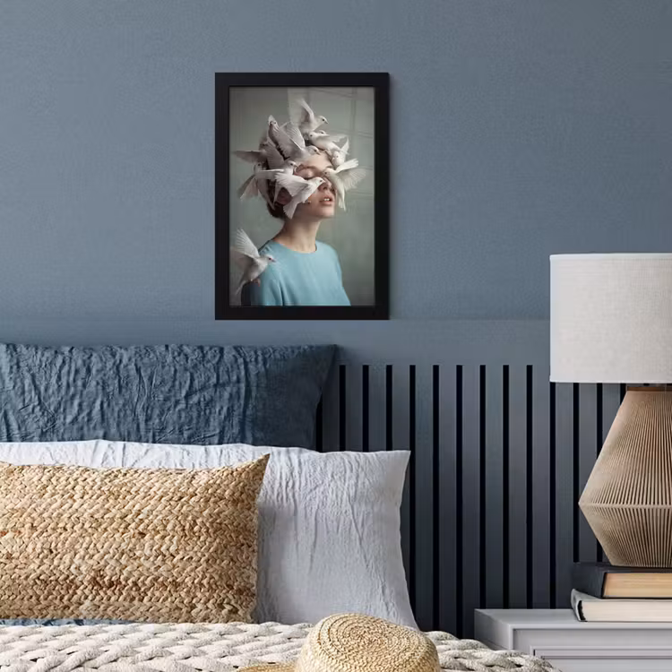 Poster met lijst - Vrouw - Vogels - Abstract - Modern - Wit — 4