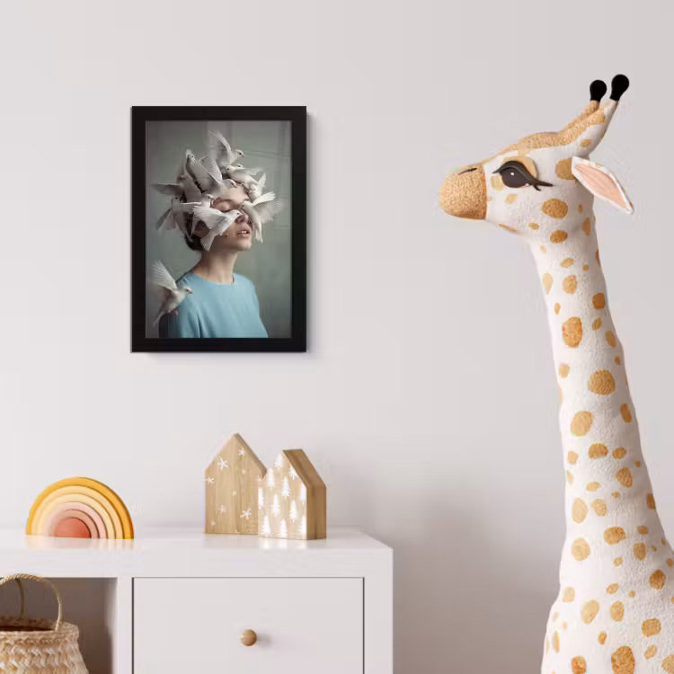 Poster met lijst - Vrouw - Vogels - Abstract - Modern - Wit — 5