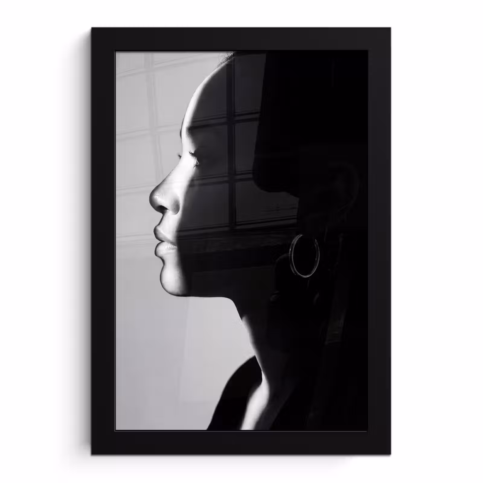 Poster met lijst - Vrouw - Profiel - Mensen - Zwart-wit — 1