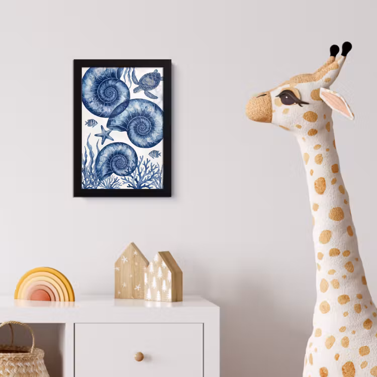 Poster met lijst - Schelp - Spiraal - Zeeleven - Aquarel - Blauw — 5