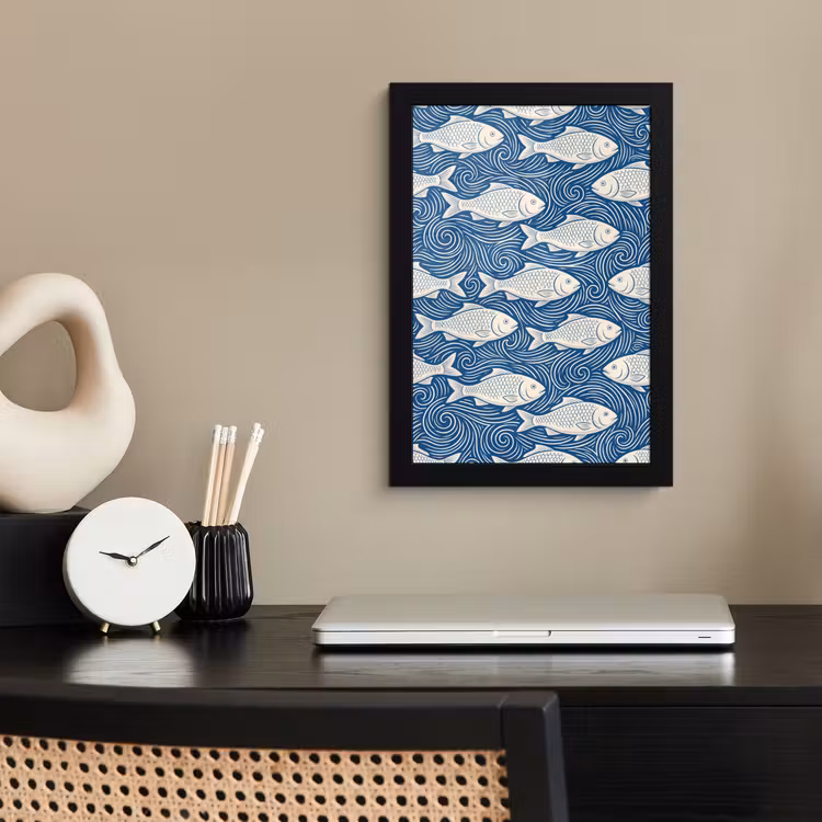 Poster met lijst - Vis - Water - Patroon - Grafisch - Blauw — 3