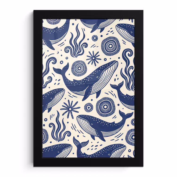 Poster met lijst - Walvis - Onderwater - Dieren - Abstract - Blauw — 1