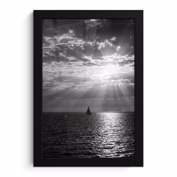 Poster met lijst - Water - Boot - Lucht - Natuur - Zwart-wit — 1