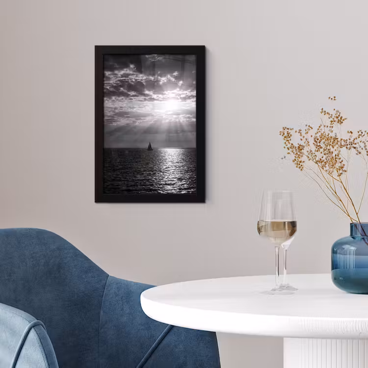 Poster met lijst - Water - Boot - Lucht - Natuur - Zwart-wit — 2