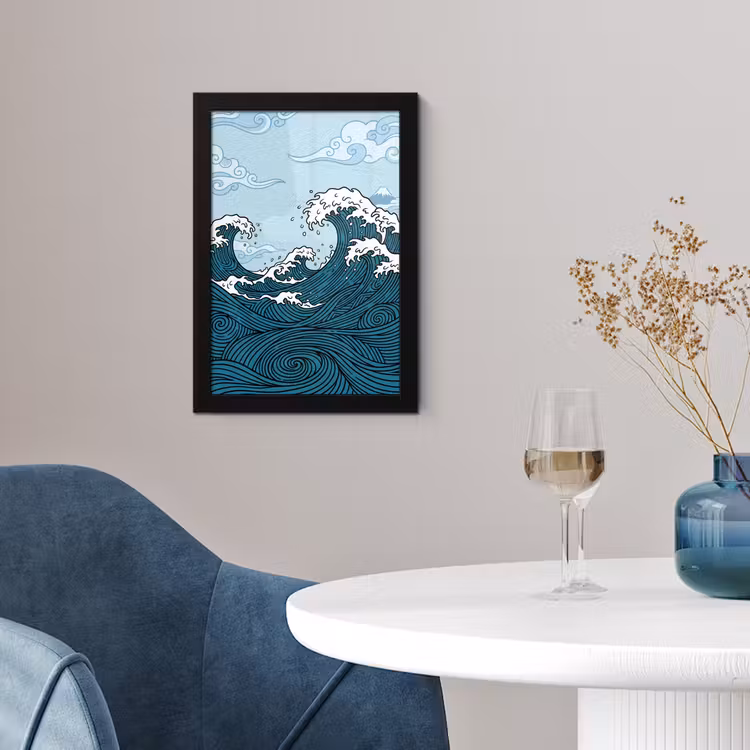 Poster met lijst - Zee - Golven - Japans - Natuur - Blauw — 2