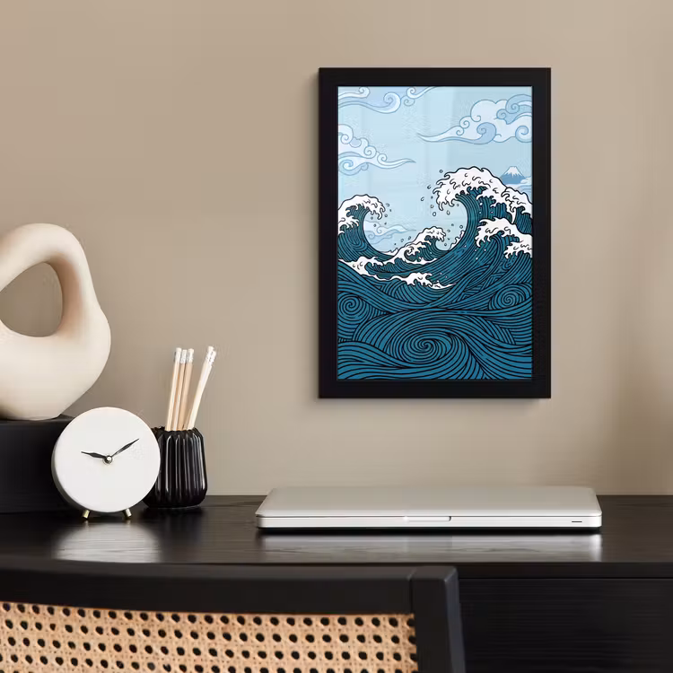 Poster met lijst - Zee - Golven - Japans - Natuur - Blauw — 3